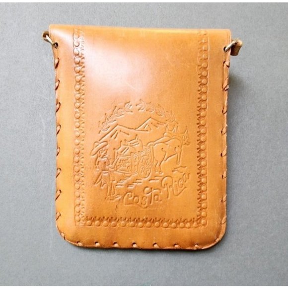 Tooled Costa Rica Coin Purse Passport Pouch Small Shoulder Leather Bag Souvenir - Picture 5 of 14